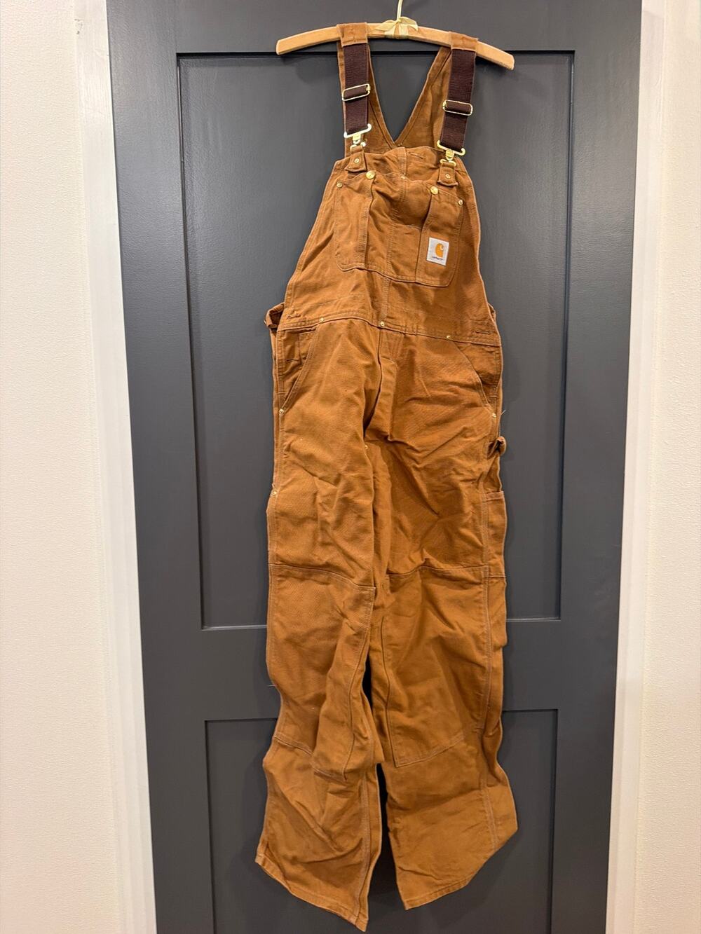 Vintage Carhartt R01 BRN Double Knee Classic Duck Bib Overall